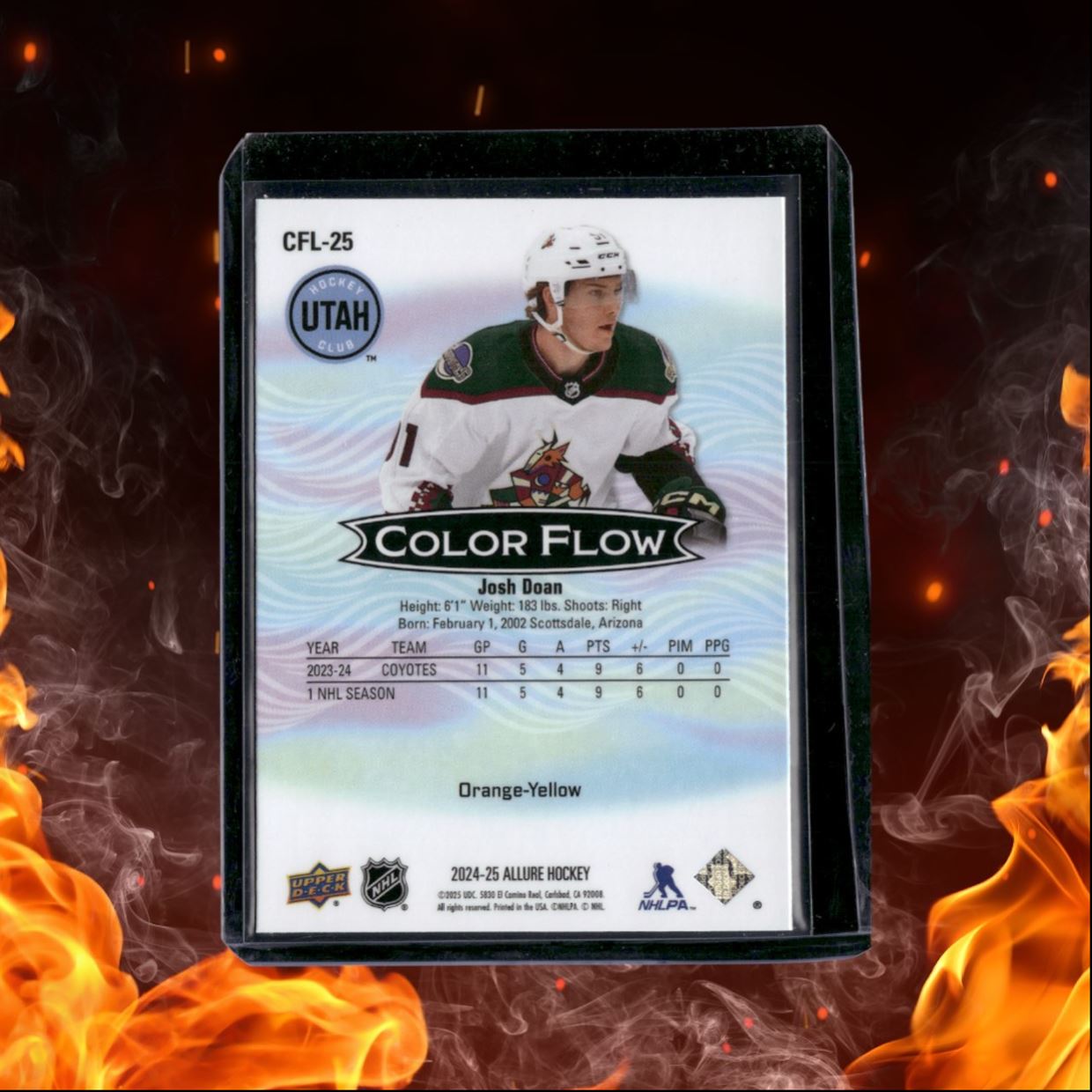 2024-25 Upper Deck Allure Josh Doan Color Flow Orange Yellow Rookie #CFL-25