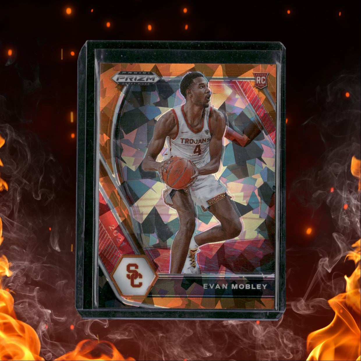 2021-22 Panini Prizm Draft Picks Evan Mobley Orange Cracked Ice Rookie #2