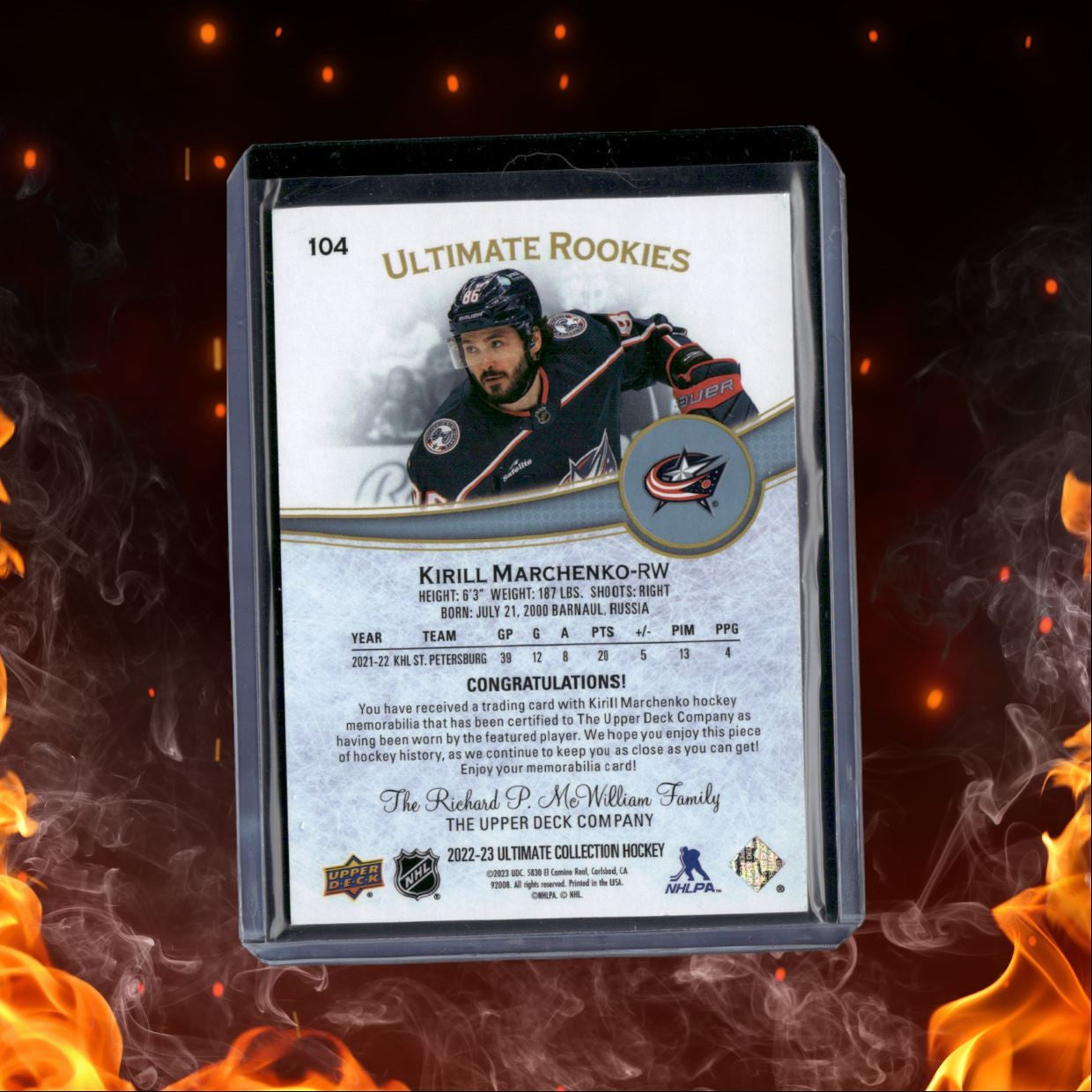 2022-23 Upper Deck Ultimate Kirill Marchenko Jersey Rookie 493/799 #104