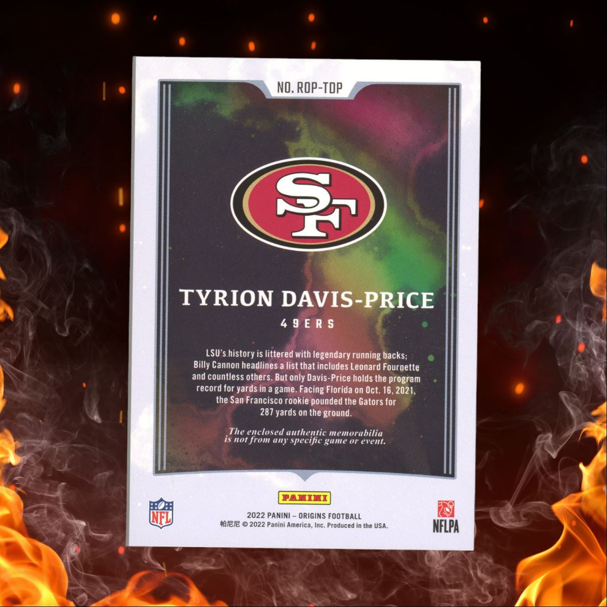 2022 Panini Origins Tyrion Davis-Price Patch 70/75 #ROP-TDP