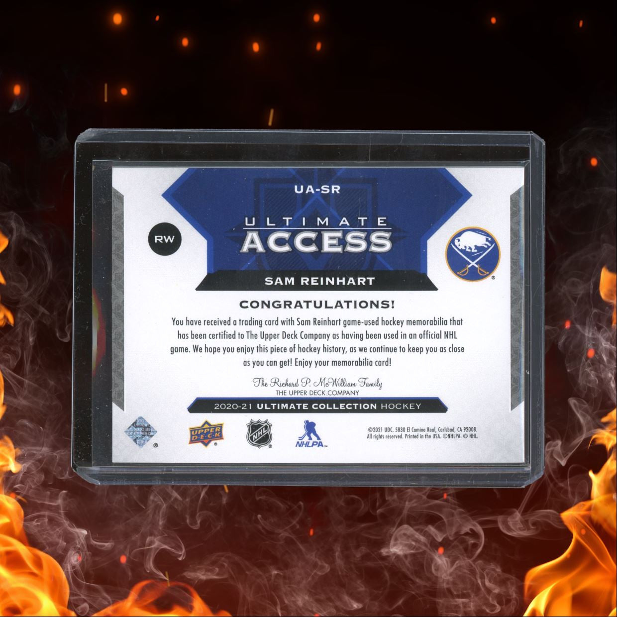 2020-21 Upper Deck Ultimate Sam Reinhart Jersey Access #UA-SR