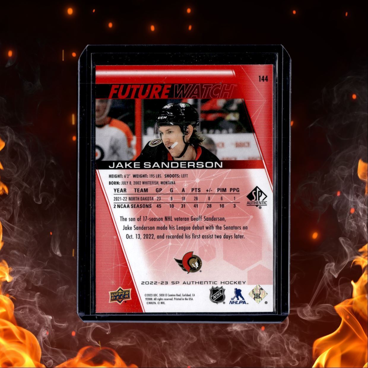 2022-23 Upper Deck SP Authentic Jake Sanderson Red Limited Rookie #144