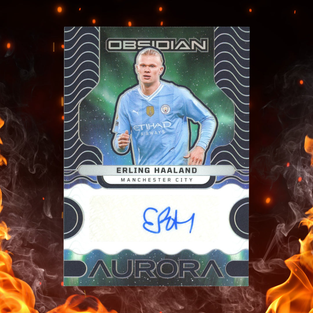 2023-24 Panini Obsidian Erling Haaland Aurora Auto Green /30 #AA-EH