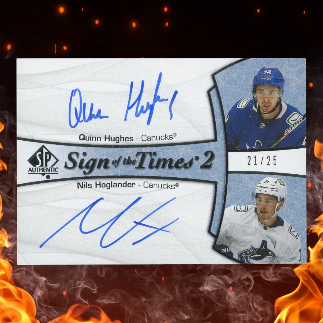 2021-22 UD SP Authentic Quinn Hughes Nils Hoglander Sign of the Times 2