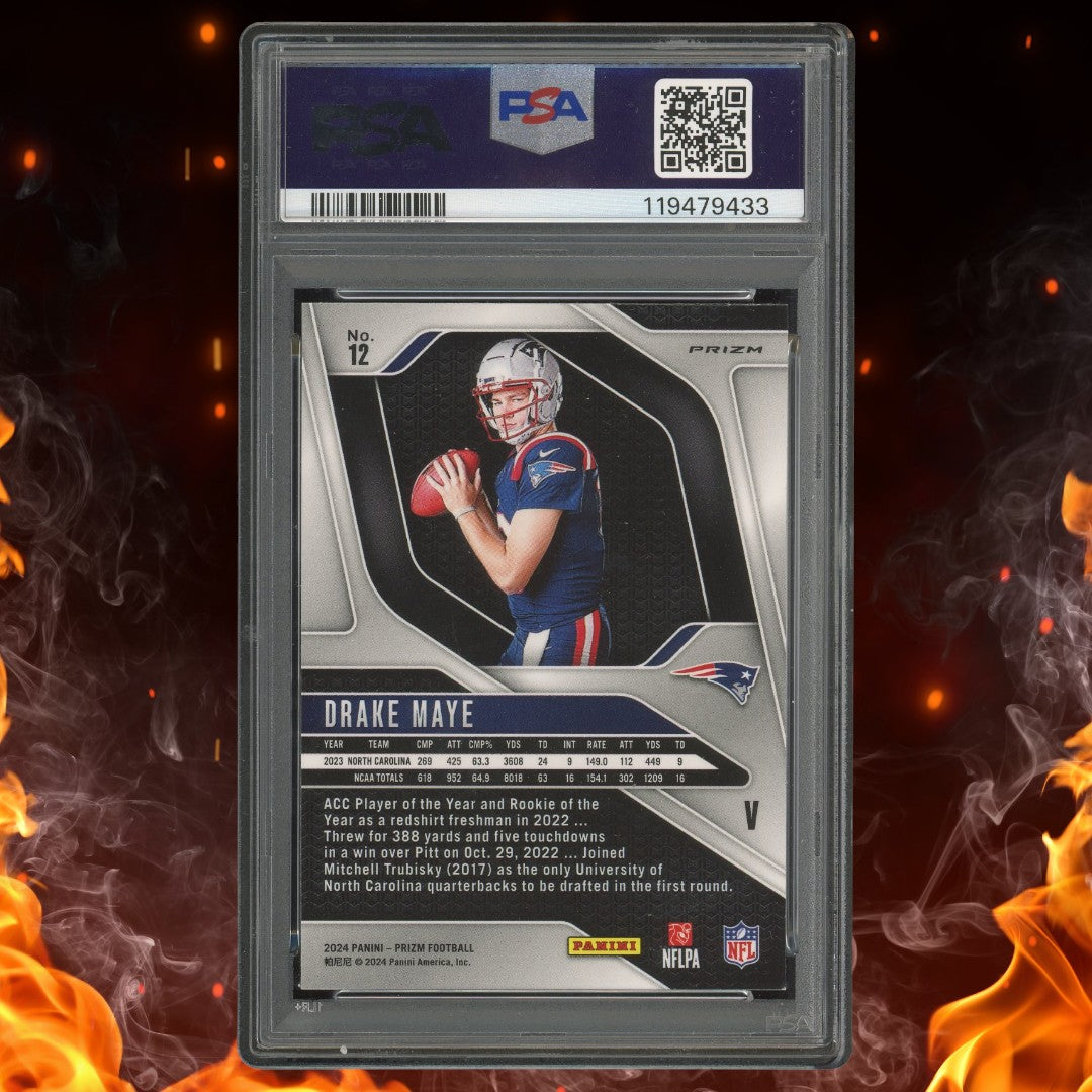 2024 Panini Prizm Drake Maye Rookie Variation Silver Rookie #12 PSA 9