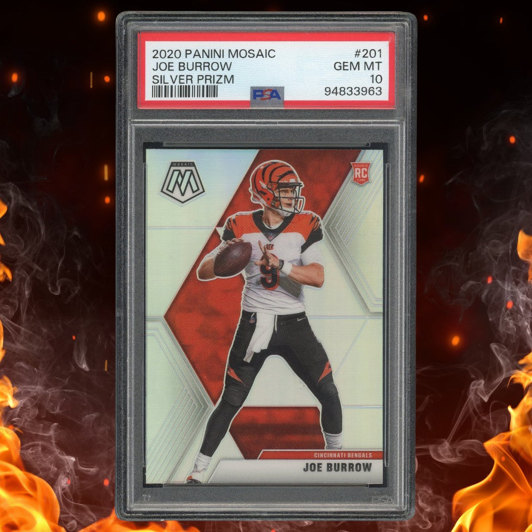 2020 Panini Mosaic Joe Burrow Silver Prizm Rookie #201 PSA 10