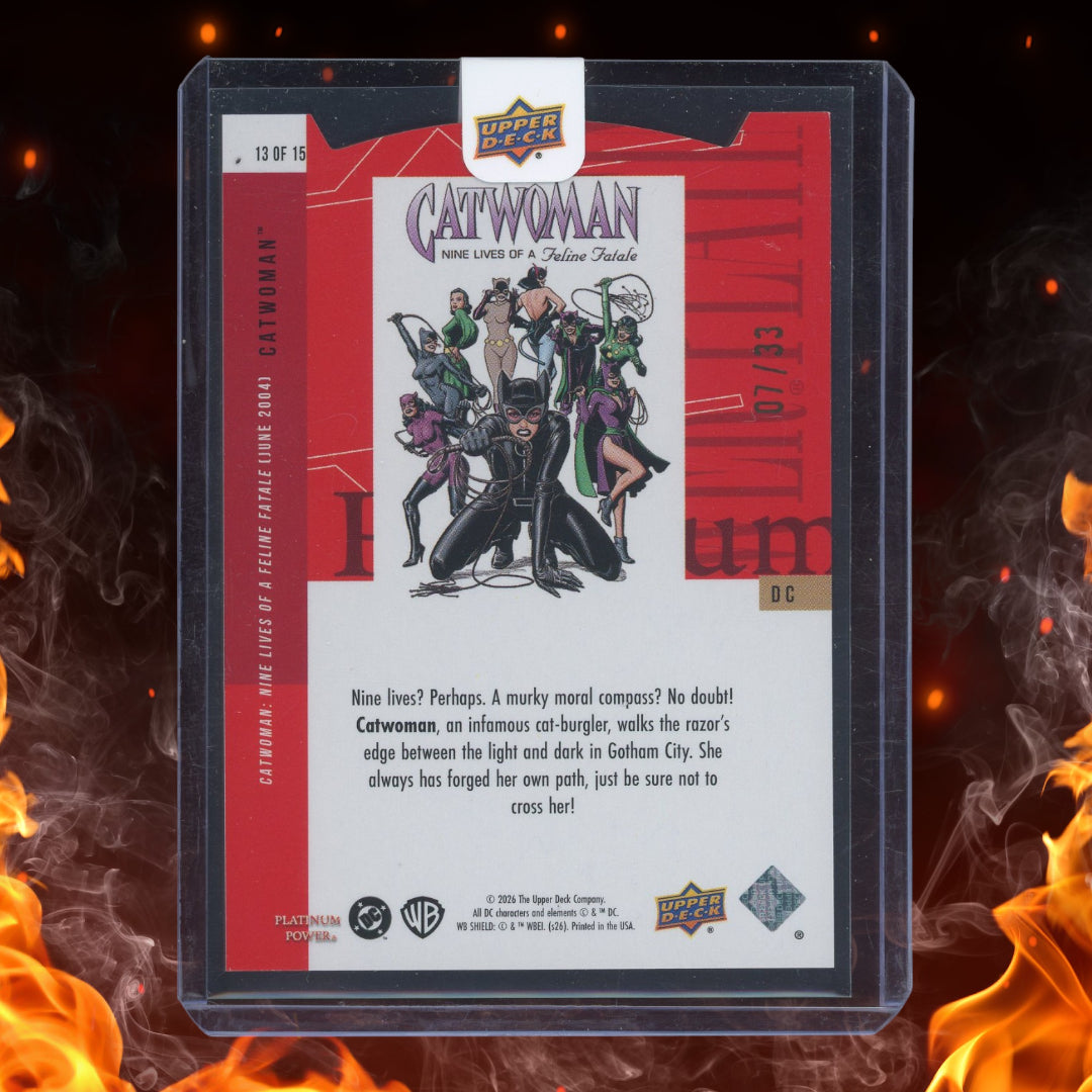 2026 Upper Deck Platinum Powe Nine Lives of a Feline Fatale Catwoman Red /33 #13