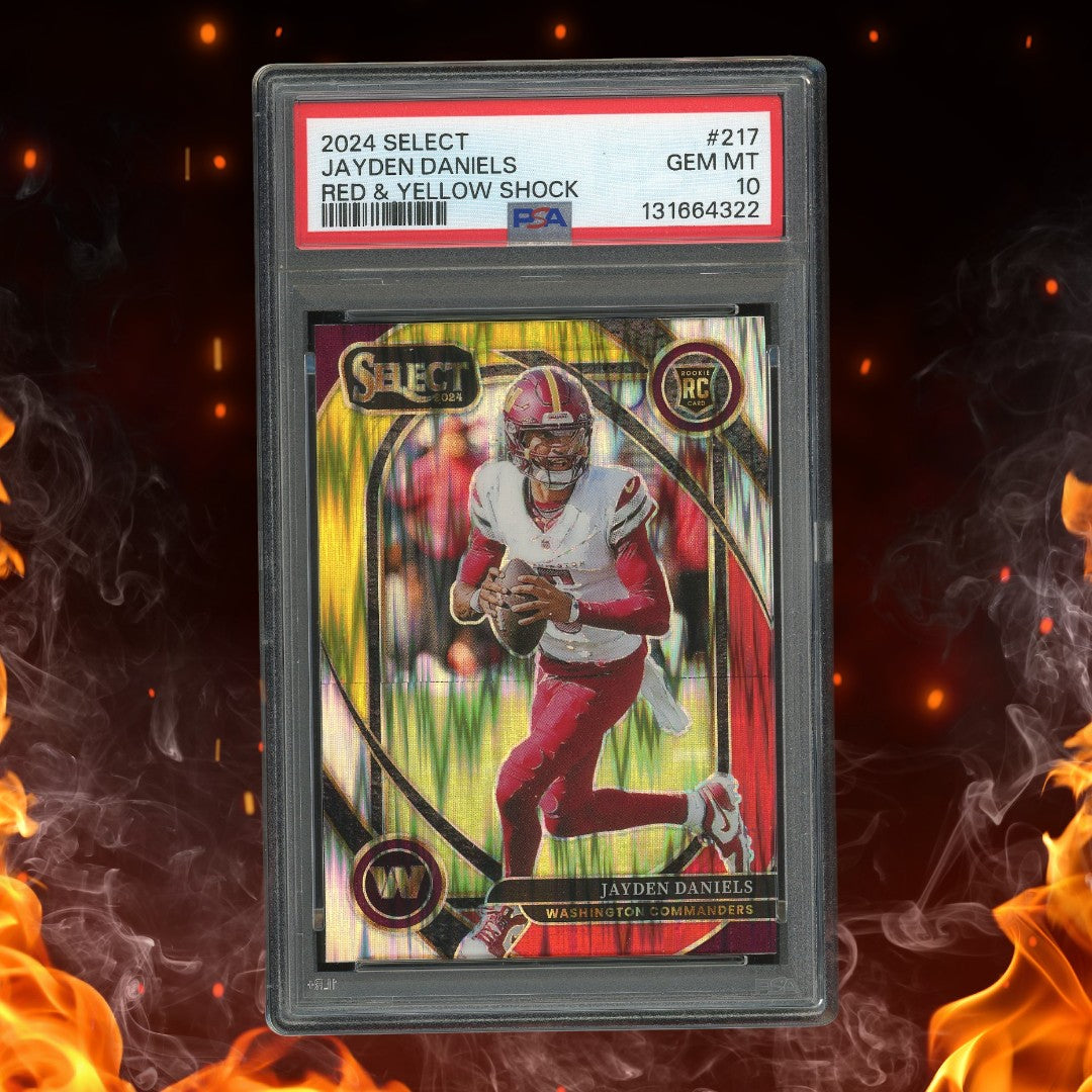 2024 Panini Select Jayden Daniels Red & Yellow Shock Rookie #217 PSA 10