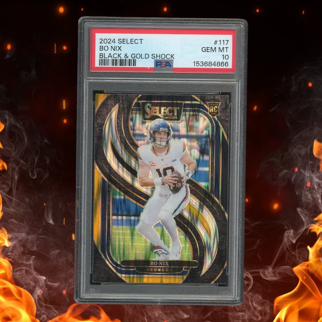 2024 Panini Select Bo Nix Rookie Black & Gold Shock PSA 10 #117