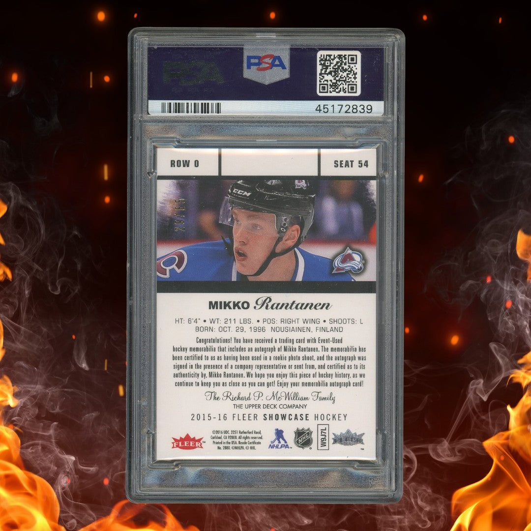 2015-16 Fleer Showcase Mikko Rantanen Rookie Patch Auto /65 #54 PSA 9
