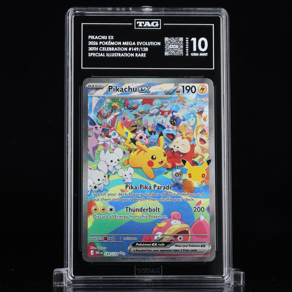 Pokemon 30th Celebration Pikachu EX SIR 149/128 TAG 10