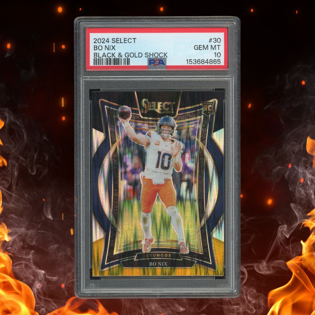 2024 Panini Select Bo Nix Black & Gold Shock Rookie #30 PSA 10