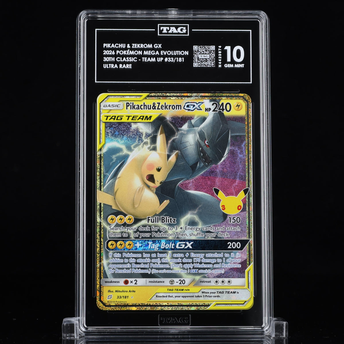 Pokemon 30th Celebration Pikachu & Zekrom GX 33/181 Classic Collection TAG 10