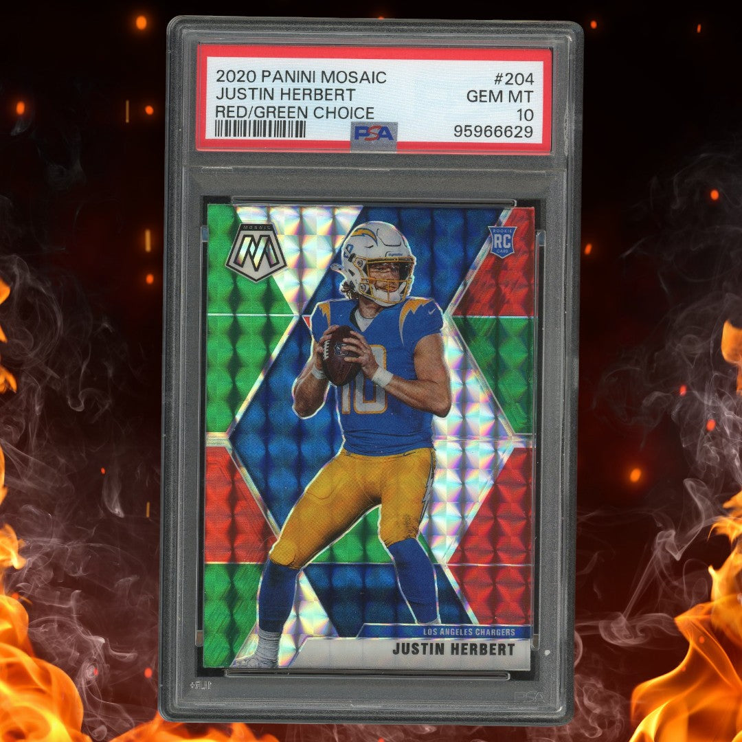 2020 Panini Mosaic Justin Herbert Red/Green Choice Rookie #204 PSA 10