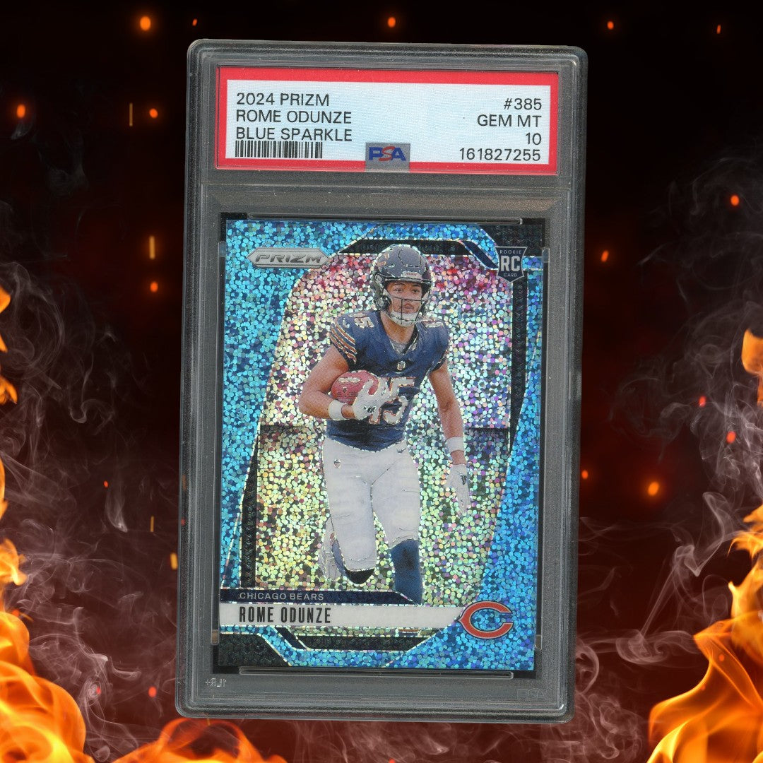 2024 Panini Prizm Rome Odunze Rookie Blue Sparkle /96 PSA 10 #385