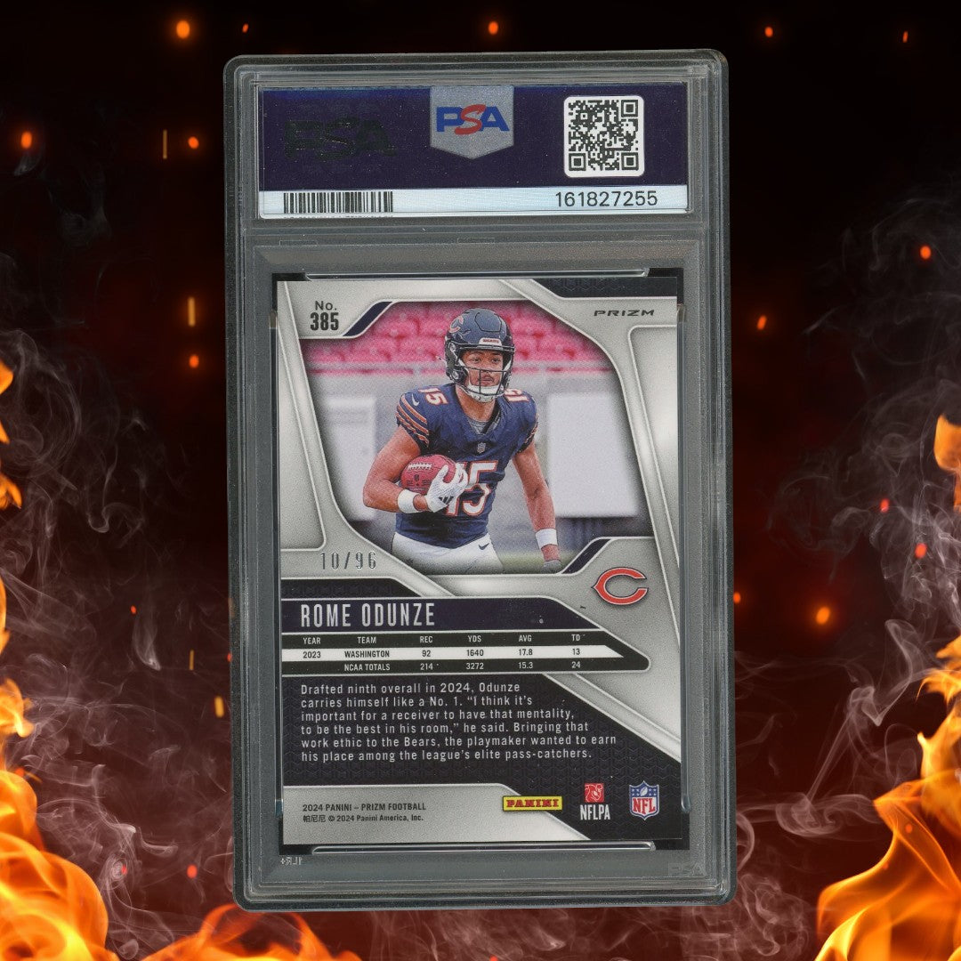 2024 Panini Prizm Rome Odunze Rookie Blue Sparkle /96 PSA 10 #385
