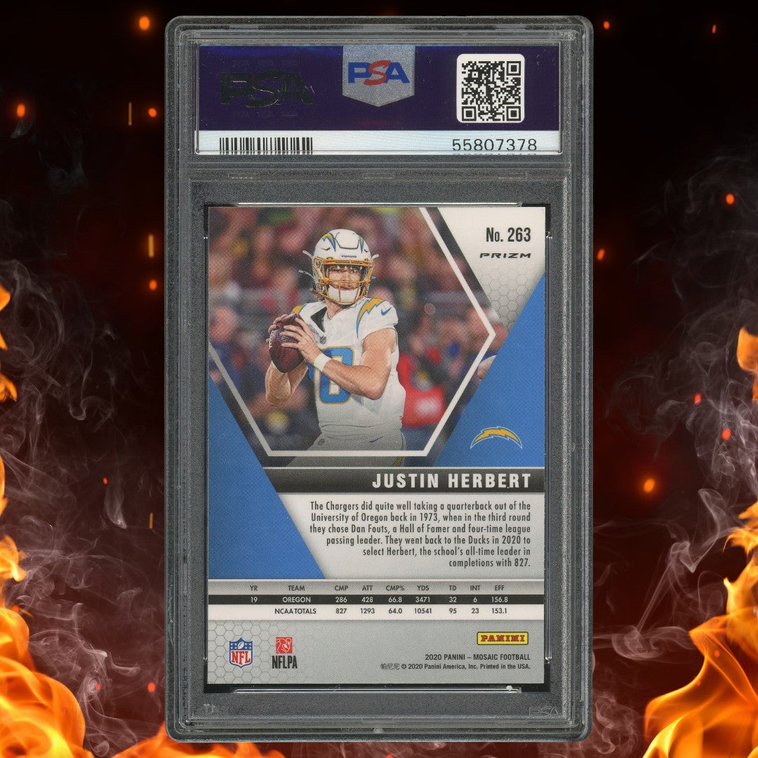 2020 Panini Mosaic Justin Herbert NFL Debut Reactive Green Rookie #263 PSA 10