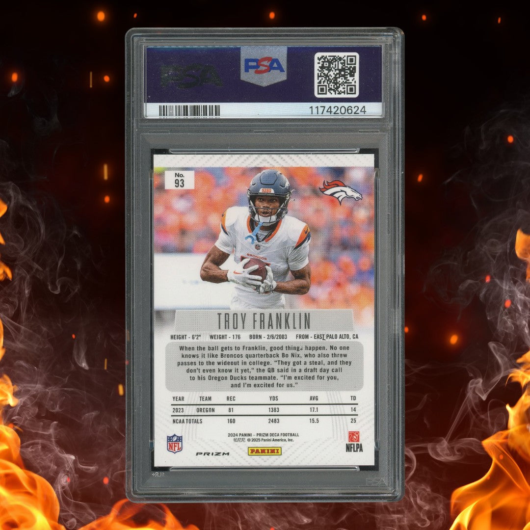 2024 Panini Prizm Deca Troy Franklin Black Gold Shimmer FOTL /8 Rookie PSA 10