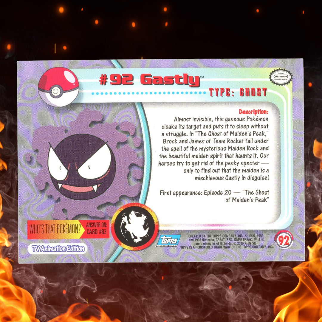 2000 Topps TV Animation Edition Gastly 1st Print Rainbow Foil #92