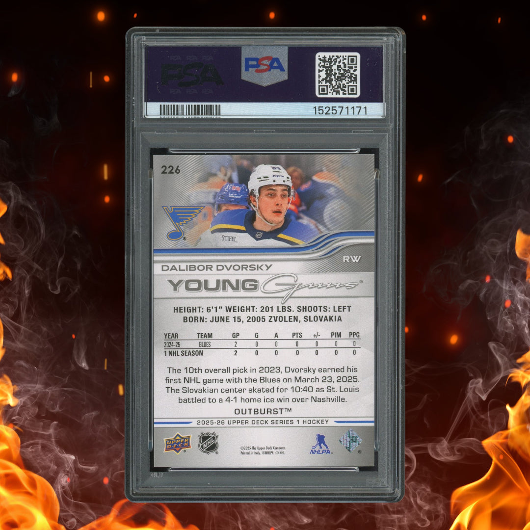 2025-26 Upper Deck Series 1 Dalibor Dvorsky Young Guns Outburst Silver PSA 10