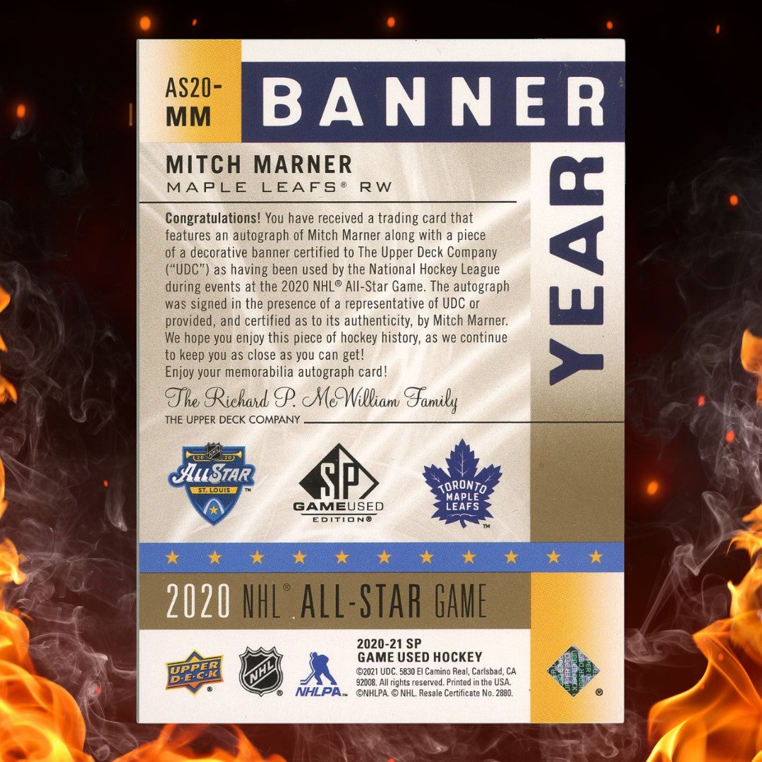 2020-21 Upper Deck SP Game Used Mitch Marner Banner Year Auto Patch /10 #AS20-MM