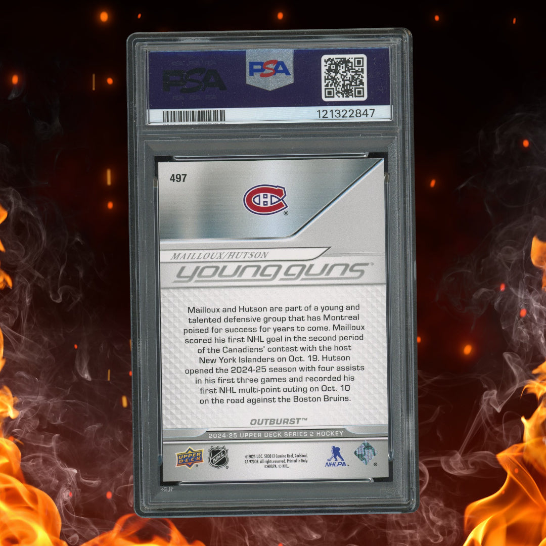 2024-25 Upper Deck Series 2 Mailloux / Hutson Young Guns Rookie Outburst PSA 10