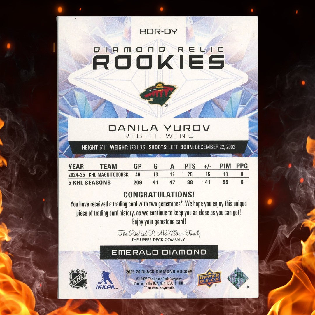 2025-26 UD Black Diamond Danila Yurov Diamond Relic Rookies Emerald Diamond /10