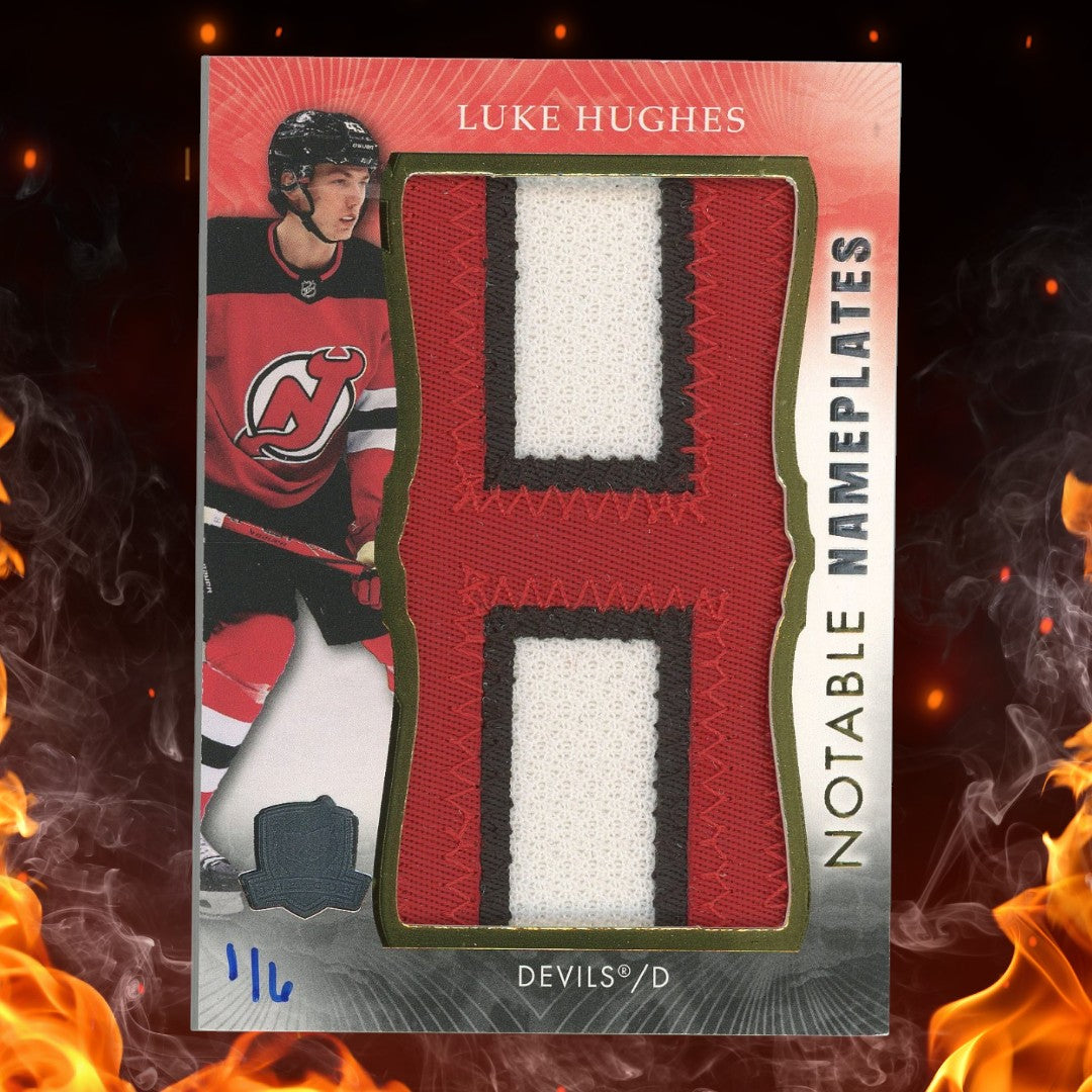2023-24 Upper Deck The Cup Hockey Luke Hughes Notable Nameplates Patch /6 #NN-LH