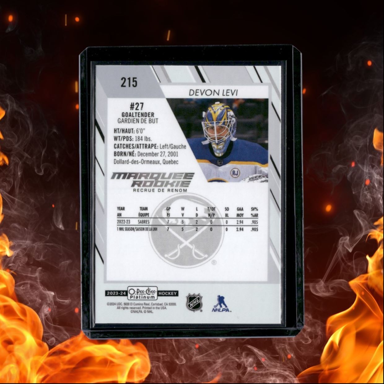 2023-24 O-Pee-Chee Platinum Devon Levi Marquee (B) Rookie #215