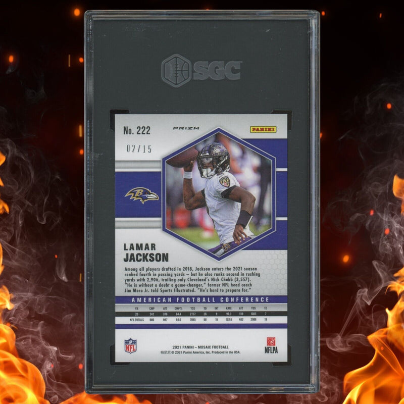 2021 Panini Mosaic LAMAR JACKSON AFC /15 Blue Fluorescent Prizm SGC 10