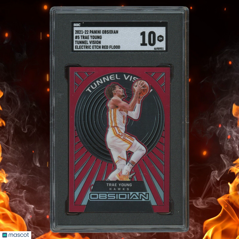 2021-22 Panini Obsidian TRAE YOUNG Tunnel Vision Electric Etch Red Flood SGC 10