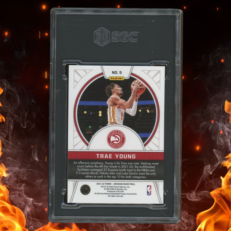 2021-22 Panini Obsidian TRAE YOUNG Tunnel Vision Electric Etch Red Flood SGC 10