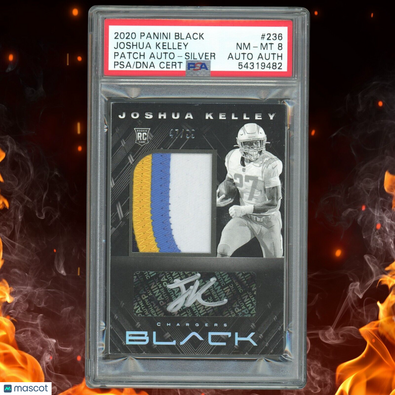 2020 Panini Black JOSHUA KELLEY Rookie Patch Auto /99 Silver PSA 8