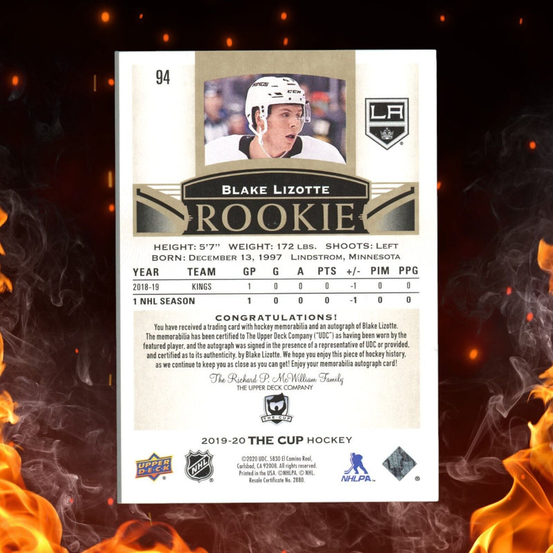 2019-20 The Cup BLAKE LIZOTTE Rookie Patch Auto /24 Gold Spectrum