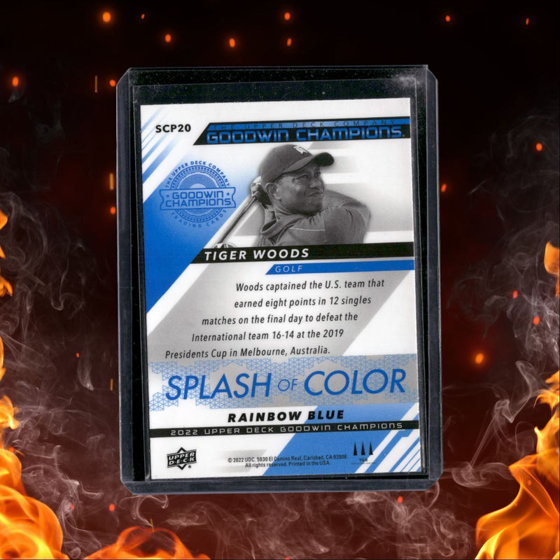 2022 UD Goodwin Champions Tiger Woods Splash of Color Rainbow Blue