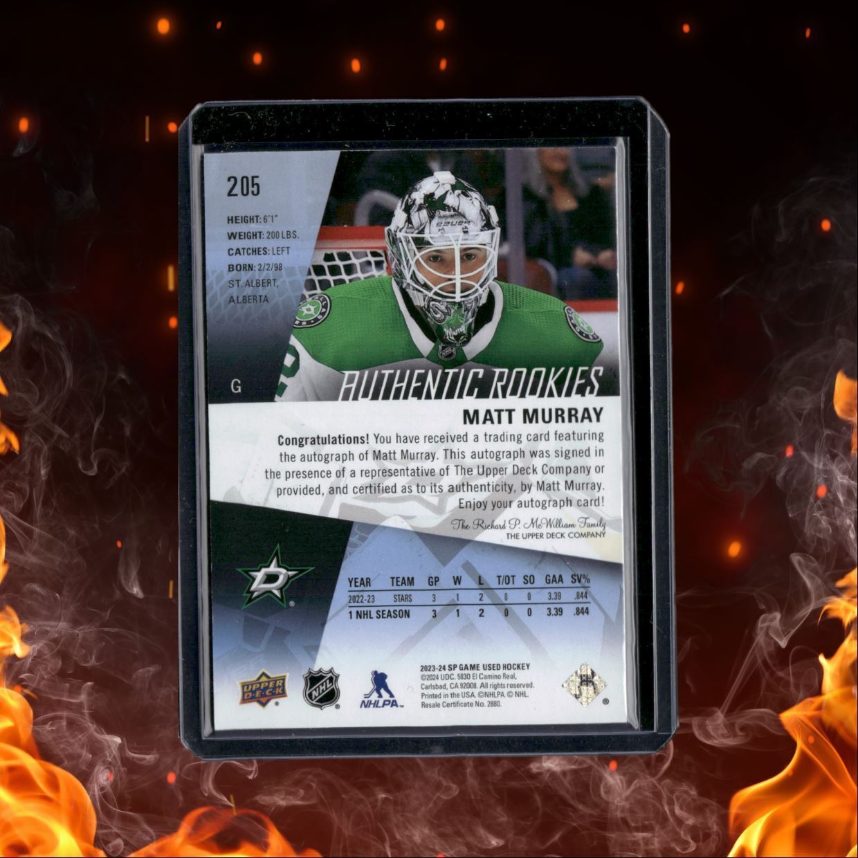 2023-24 UD SP Game Used Matt Murray Authentic Rookie Auto #205