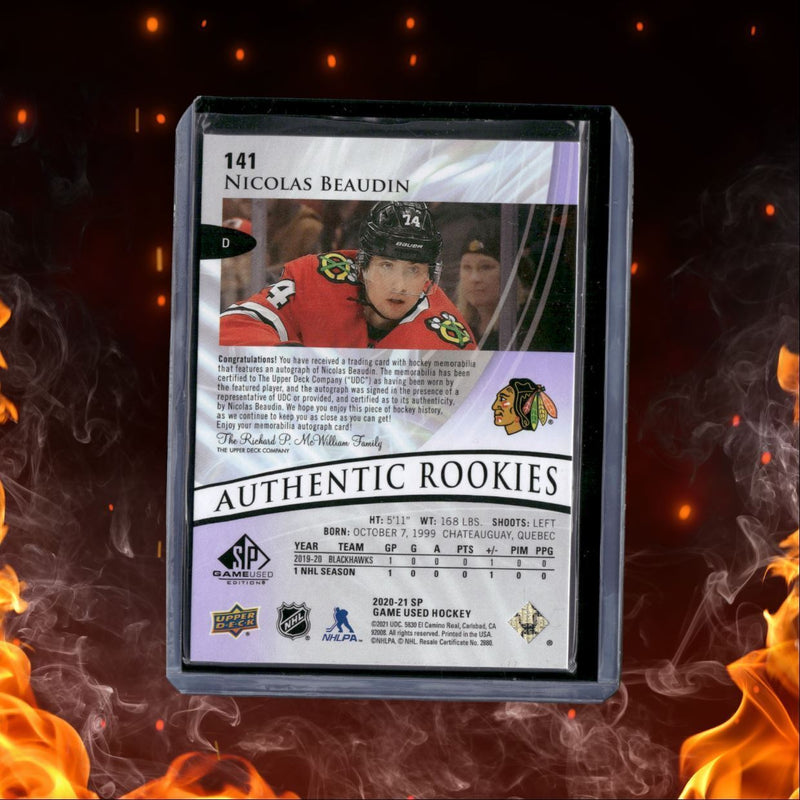2020-21 SP Game Used Nicolas Beaudin Jersey Purple Rookie Auto 16/65