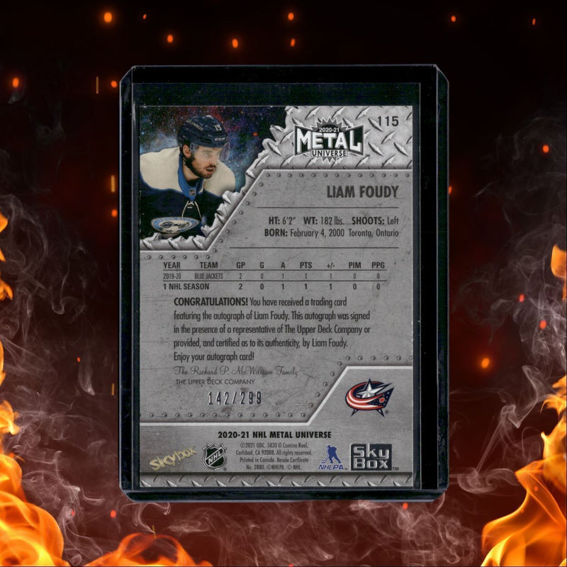 2020-21 Skybox Metal Universe Liam Foudy Silver Rookie Auto 142/299