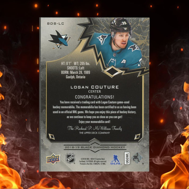 2018-19 Upper Deck Black Diamond Logan Couture Patch Gold 04/50