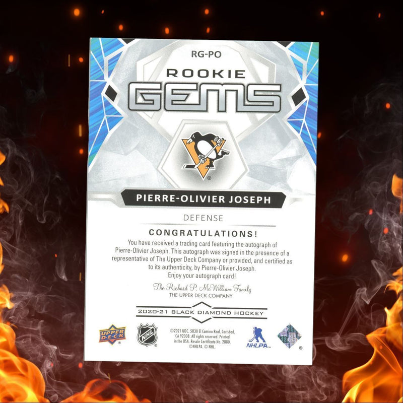 2020-21 UD Black Diamond Pierre-Olivier Joseph Gems Rookie Auto 133/199