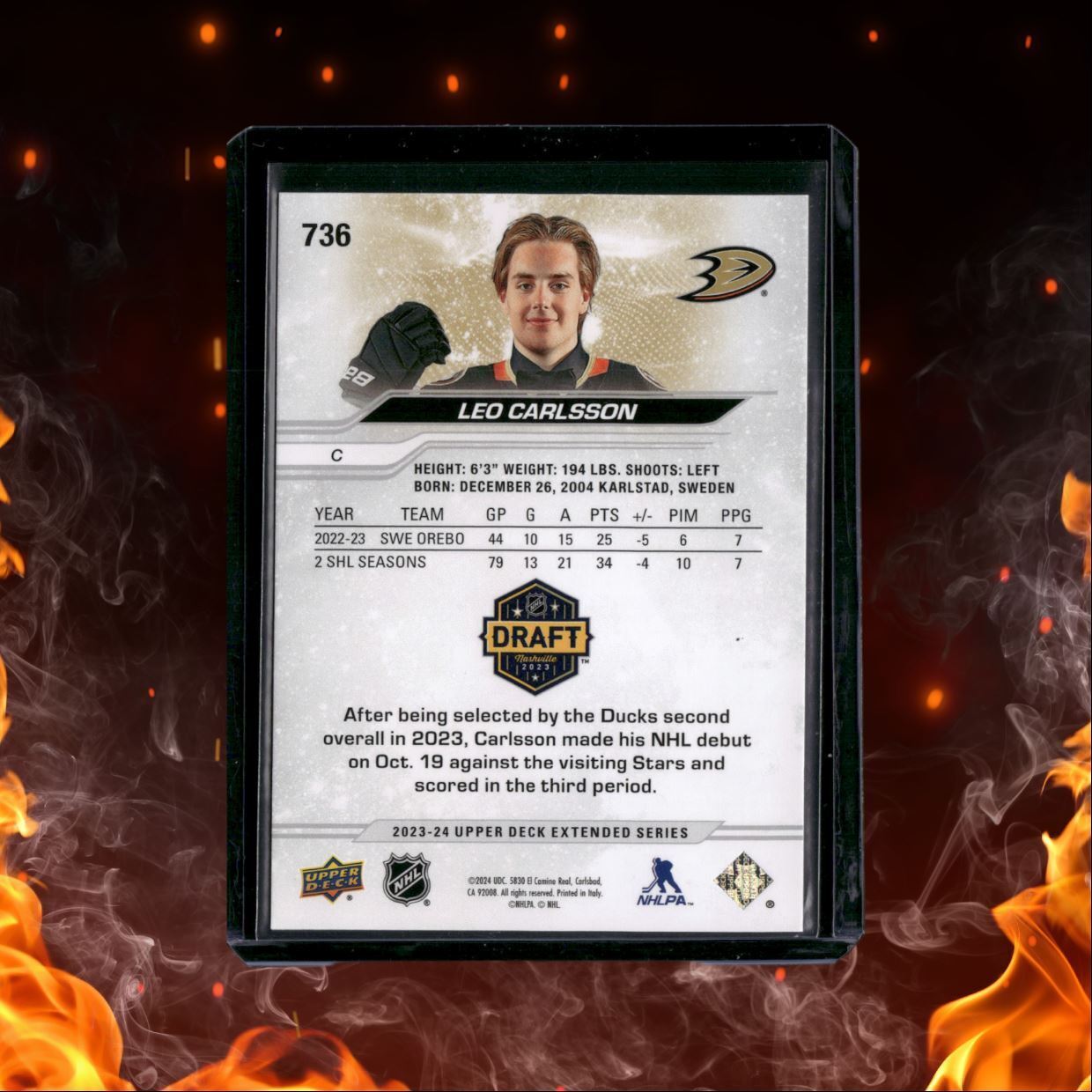 2023-24 Upper Deck Leo Carlsson 1st Round Draft Rookie #736