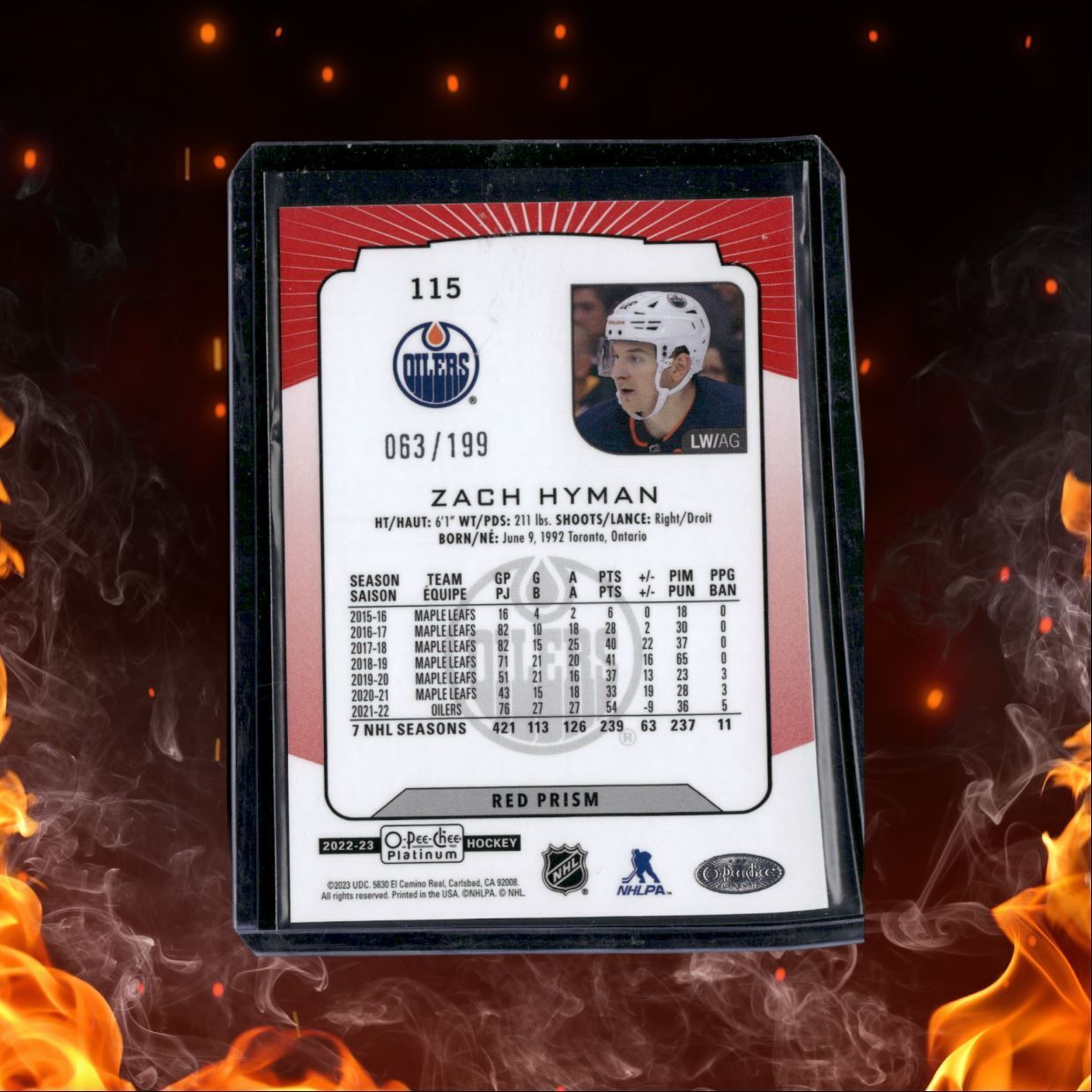2022-23 O-Pee-Chee Red Prism Zach Hyman 063/199 #115