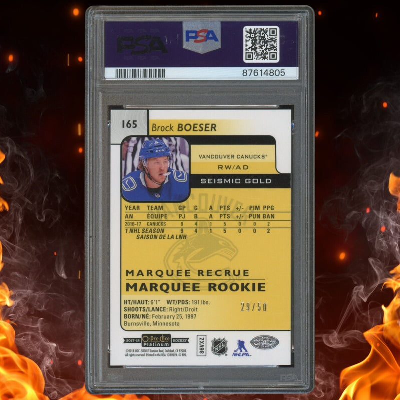 2017-18 O-Pee-Chee Platinum BROCK BOESER Marquee Rookie /50 Seismic Gold PSA 10