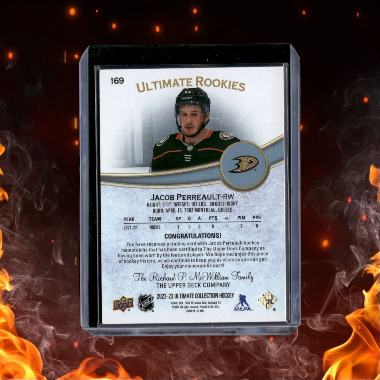 2022-23 Upper Deck Ultimate Jacob Perreault jersey Rookie 622/799 #169