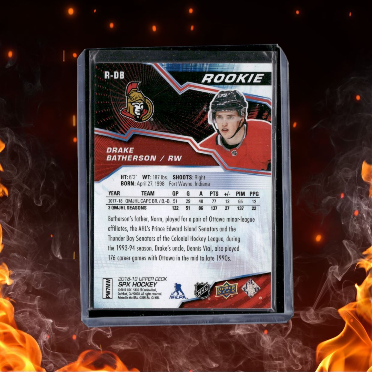 2018-19 Upper Deck SPx Drake Batherson Blue Rookie 73/79 #R-DB