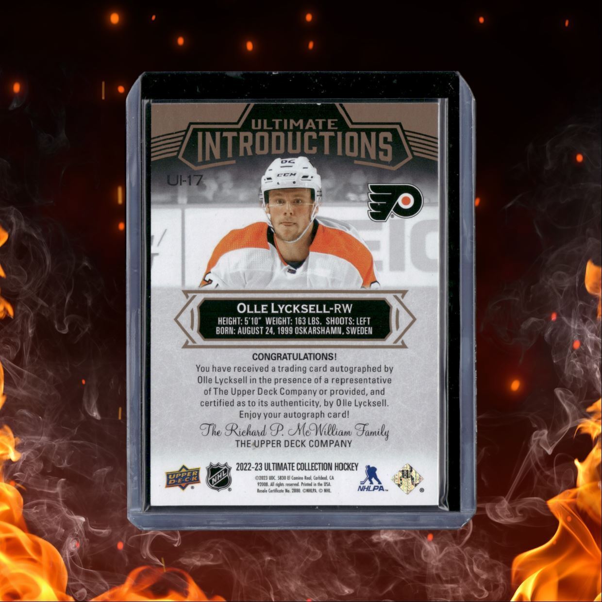 2022-23 Upper Deck Ultimate Olle Lycksell Introductions Gold Rookie Auto 26/50