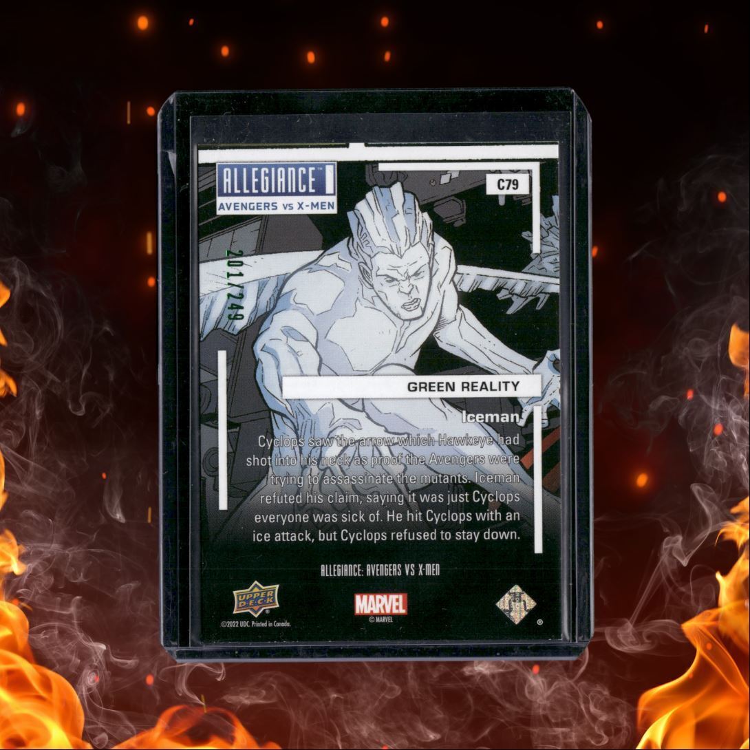 2022 UD Allegiance: Avengers Vs. X-Men Iceman Green Reality 201/249 #C79