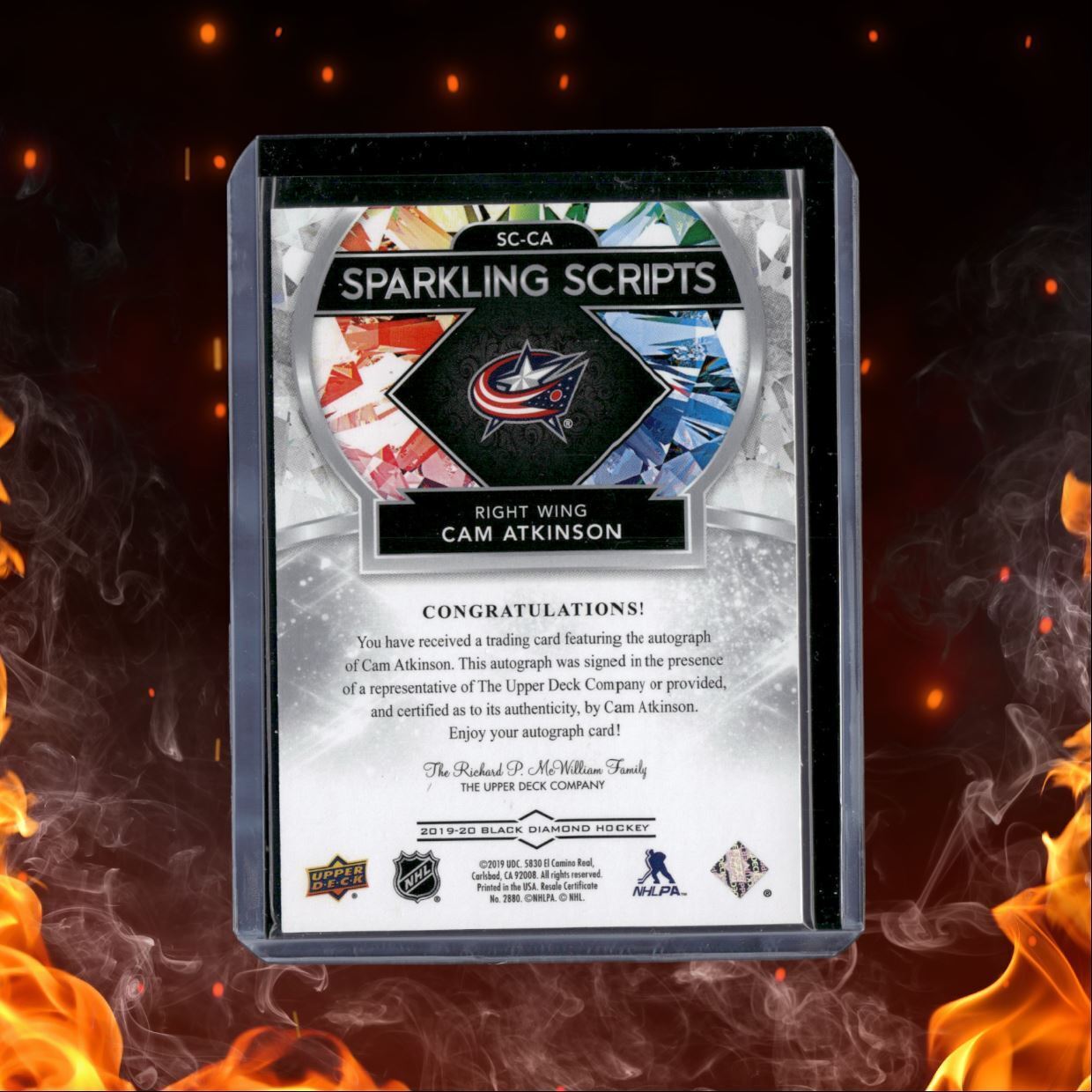 2019-20 Upper Deck Black Diamond Cam Atkinson Sparkling Scripts Auto #SC-CA