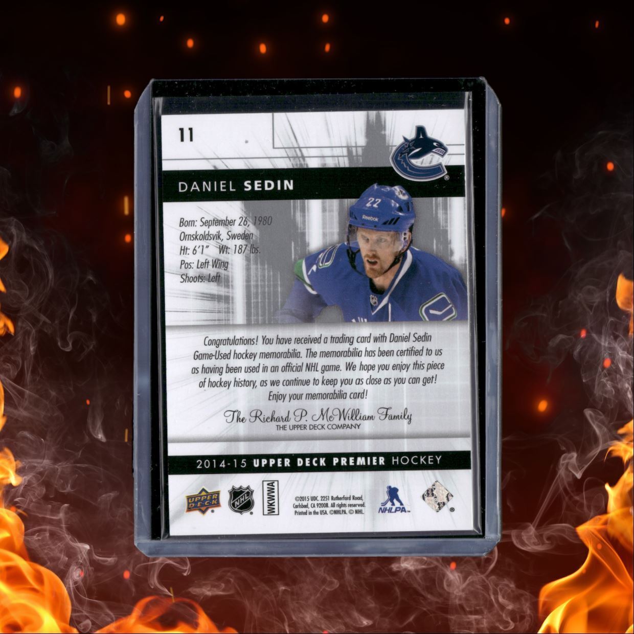 2014-15 Upper Deck Premier Daniel Sedin Jersey #11