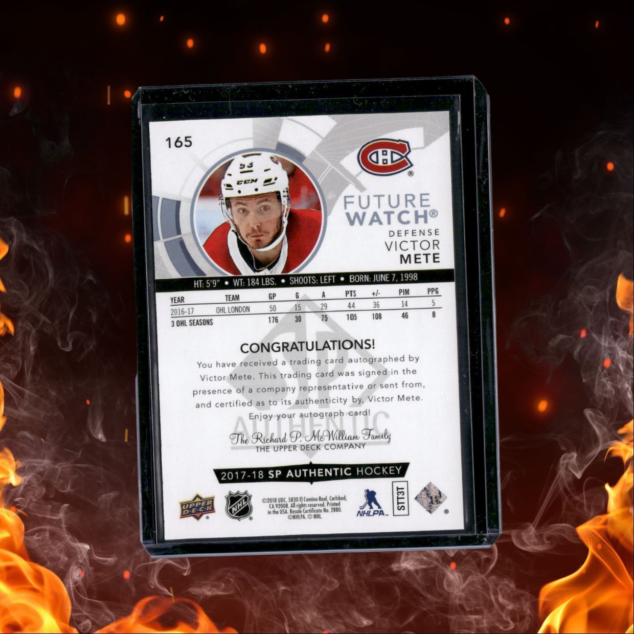 2017-18 SP Authentic Victor Mete Future Watch Rookie Auto 116/999 #165